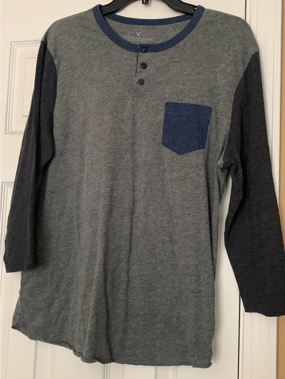 American Eagle Outfitters Gray Shirt with Navy Trim
